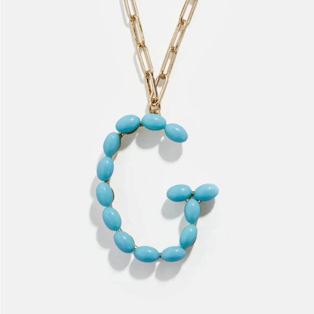 Blue Letter "G" Initial Paper Clip Name Necklace - Picture 1 of 4